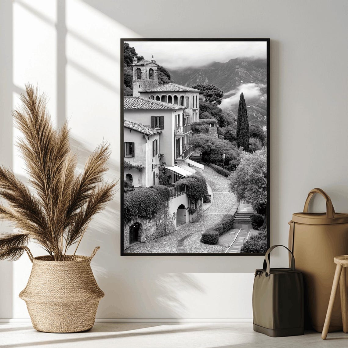 A Black And White Photo Of The Italian Landscape Italy Photography Mediterranean Wall Art Wall Art Travel Photography - Image 3