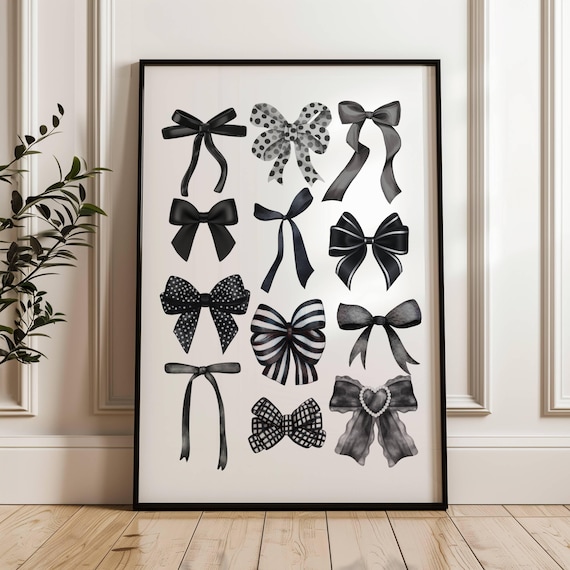 Black Ribbon Bows Coquette Girly Room Decor Collection Wall Art