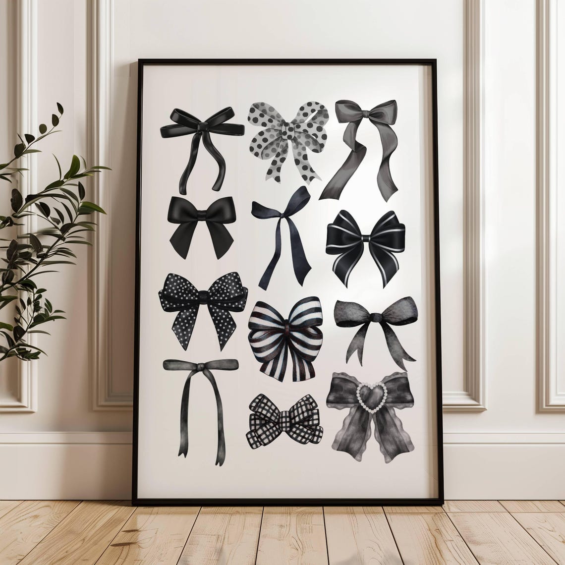 Black Ribbon Bows Coquette Girly Room Decor Collection Wall Art
