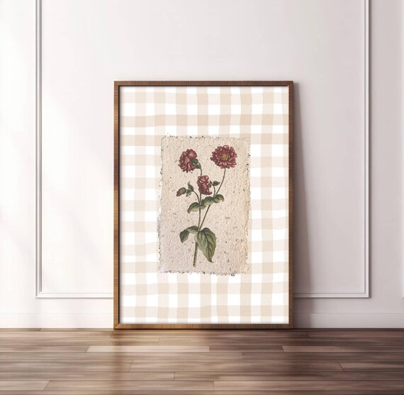 Mocha Vintage Floral Illustration Print Abstract Painting Botanical Trendy Decor Cornflower Wall Art