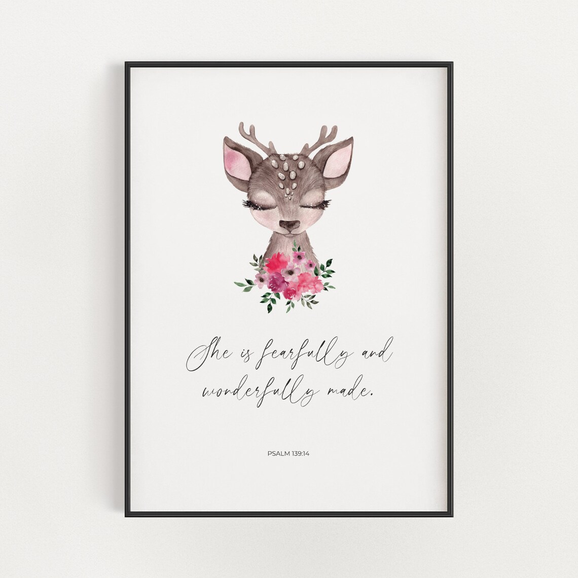 Psalm 139:14 Fearfully Wonderfully Made Floral Fawn Nursery Poster