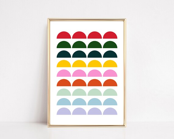 Colorful Half Circle Rainbow Grid Modern Playful Abstract Wall Art