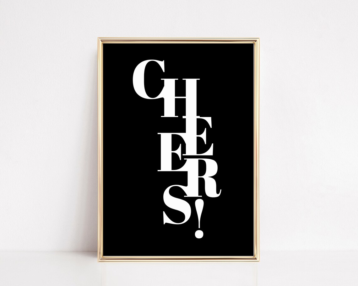 Bar Cart Cheers Print, Trendy Bar Decor Art