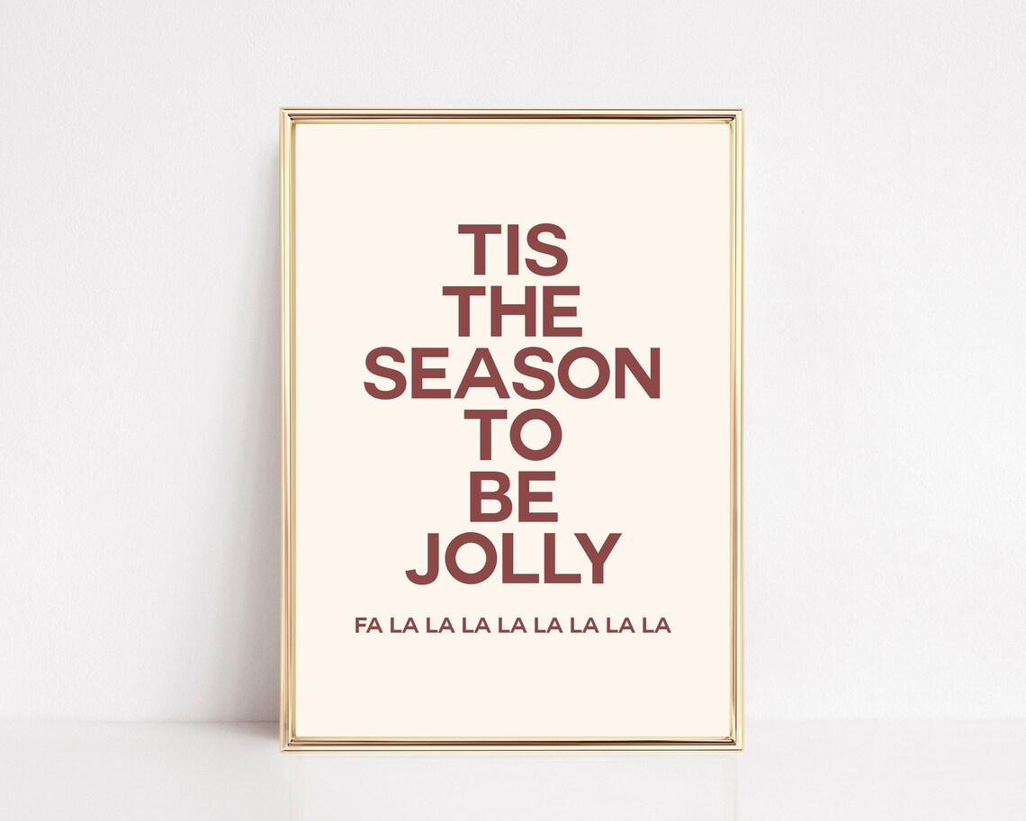 Tis the Season to Be Jolly Fa La La Christmas Typography Wall Art