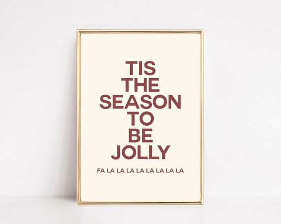 Tis the Season to Be Jolly Fa La La Christmas Typography Wall Art
