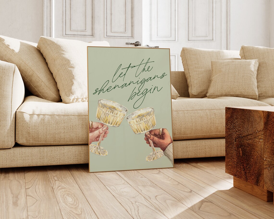 Sage Green Bar Cart St. Patrick's Day Art Print - Image 2