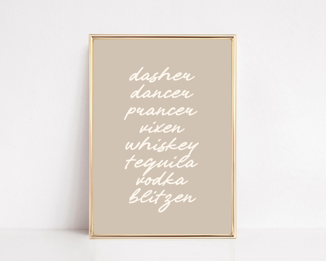 Reindeer Names With Whiskey Tequila Vodka Funny Christmas Poster