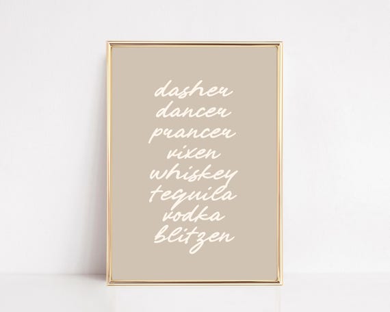 Christmas Bar Cart Print Funny Christmas Decor Christmas Bar Wall Art Neutral Minimalist Holiday Decor
