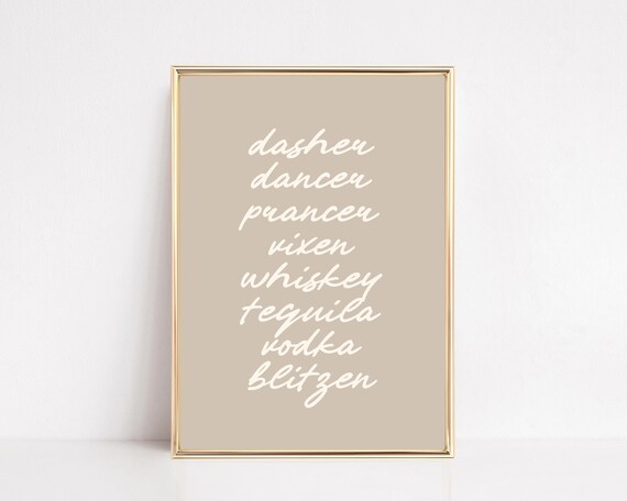 Reindeer Names With Whiskey Tequila Vodka Funny Christmas Poster