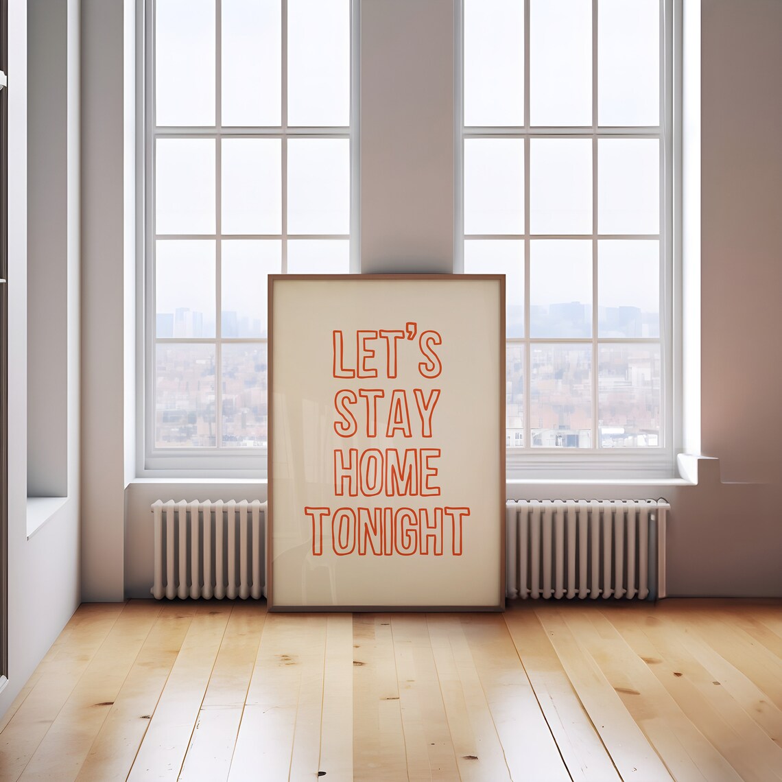 Let's Stay Home Tonight Hand Drawn Retro Outline Typography Poster - Image 3
