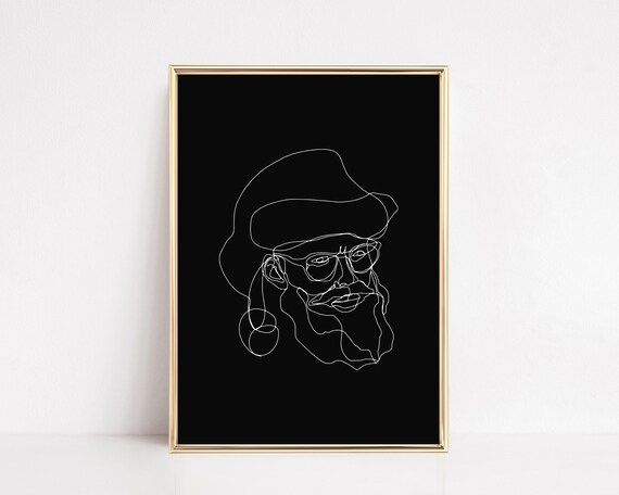 Minimalist Santa One Line Drawing Black Modern Christmas Poster
