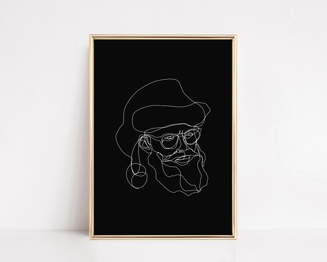 Minimalist Santa One Line Drawing Black Modern Christmas Poster