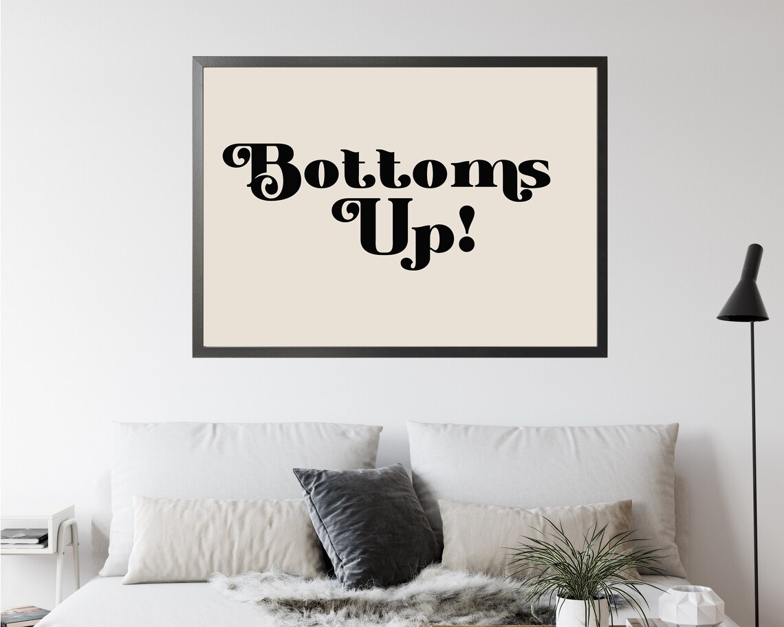 Bottoms Up Quote Print, Retro Bar Cart Decor - Image 2