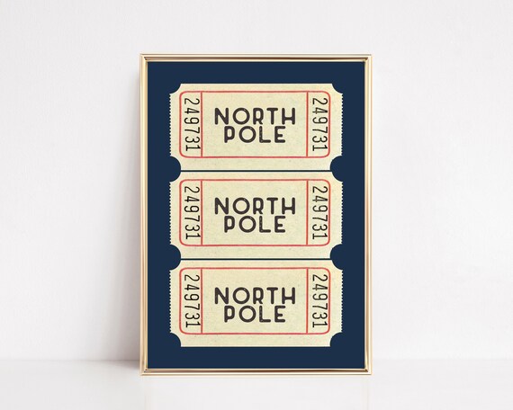 North Pole Ticket Blue Christmas Wall Art Print