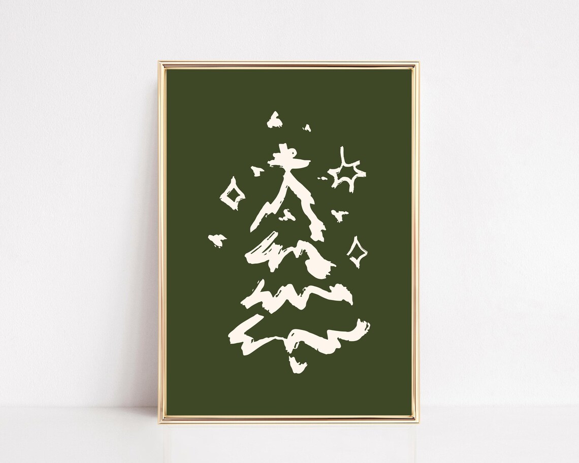 Cream Green Brushstroke Christmas Tree Minimalist Holiday Poster