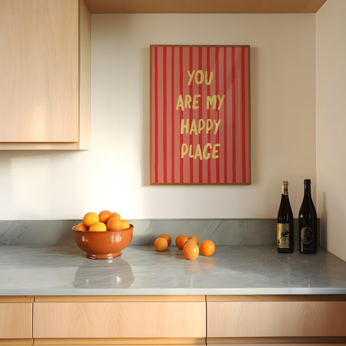 You Are My Happy Place Red Striped Positive Quote Bedroom Wall Art - Image 3