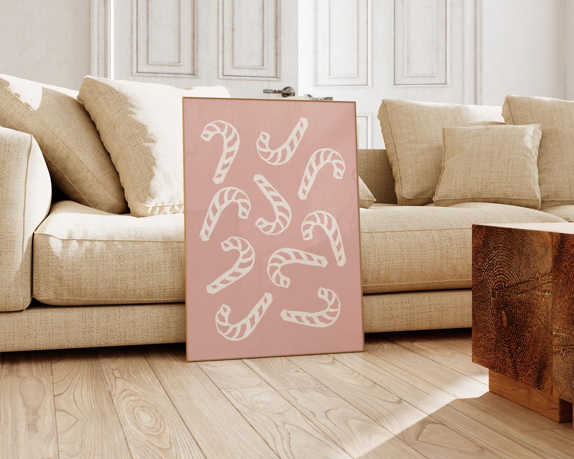 Pink Candy Cane Pattern Whimsical Scattered Christmas Poster - Image 3