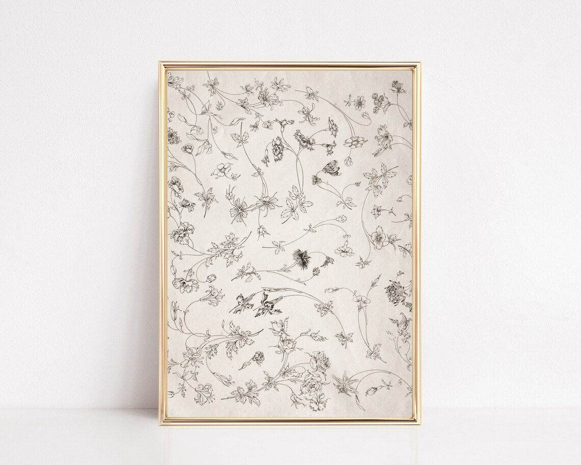 Vintage Floral Botanical Art Print, Light Academia