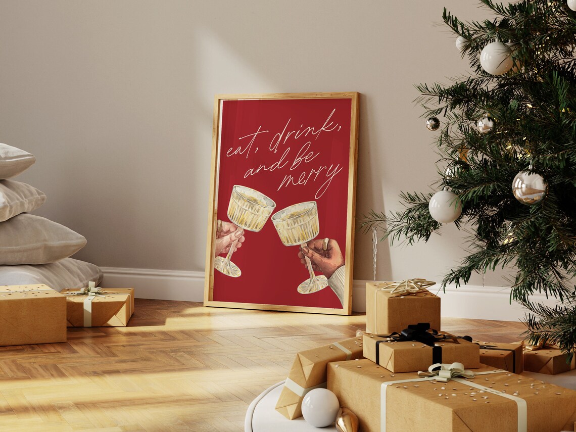 Christmas Bar Cart Cheers Sign Art Print - Image 2