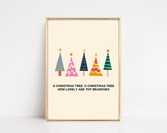 O Christmas Tree Five Colorful Trees Carol Lyric Kids Holiday Poster