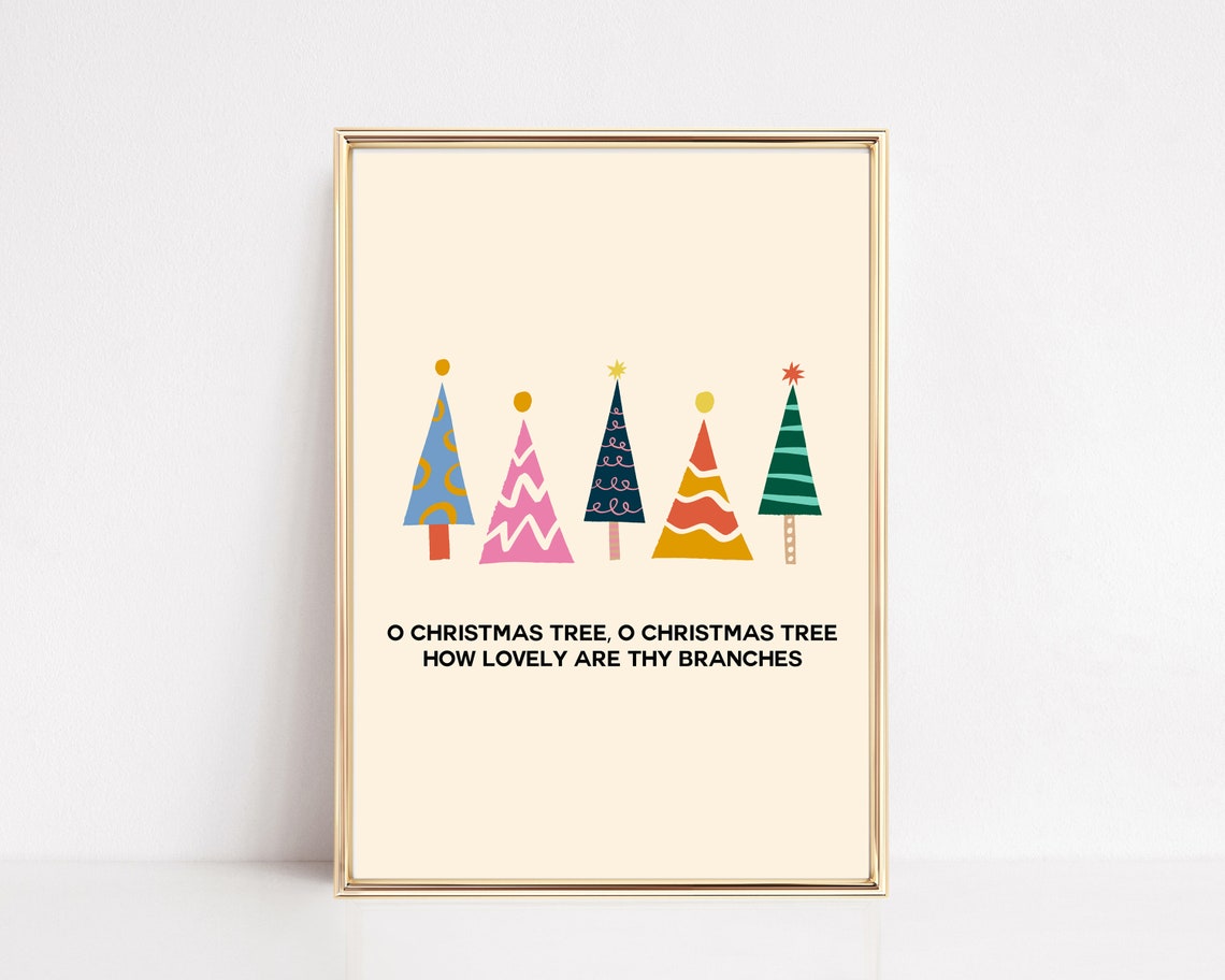 O Christmas Tree Five Colorful Trees Carol Lyric Kids Holiday Poster