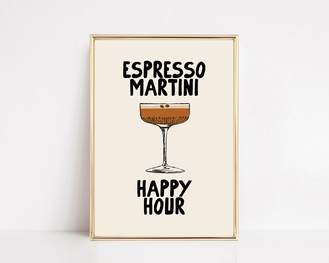Espresso Martini Happy Hour Coupe Glass Chic Bar Cart Poster