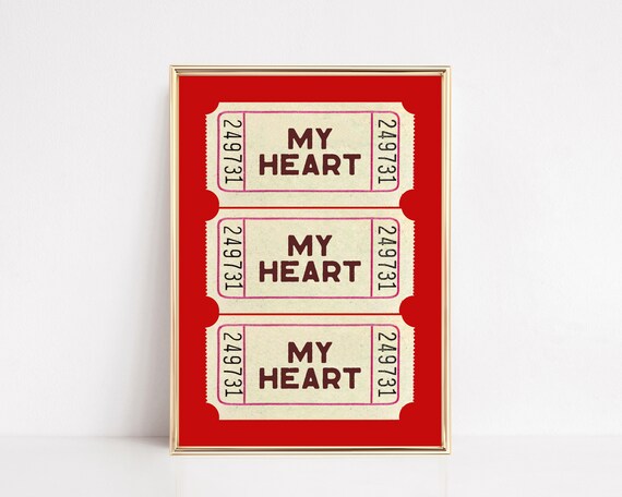 Trendy Heart Ticket Print Red Valentines Day Decor Cute Valentines Print Valentines Day Wall Art Wall Art