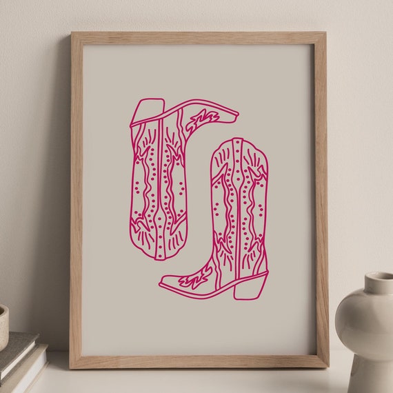 Pink Cowboy Boots Poster Vintage Western Southern Print Cowgirl Wild West Wall Art Girly