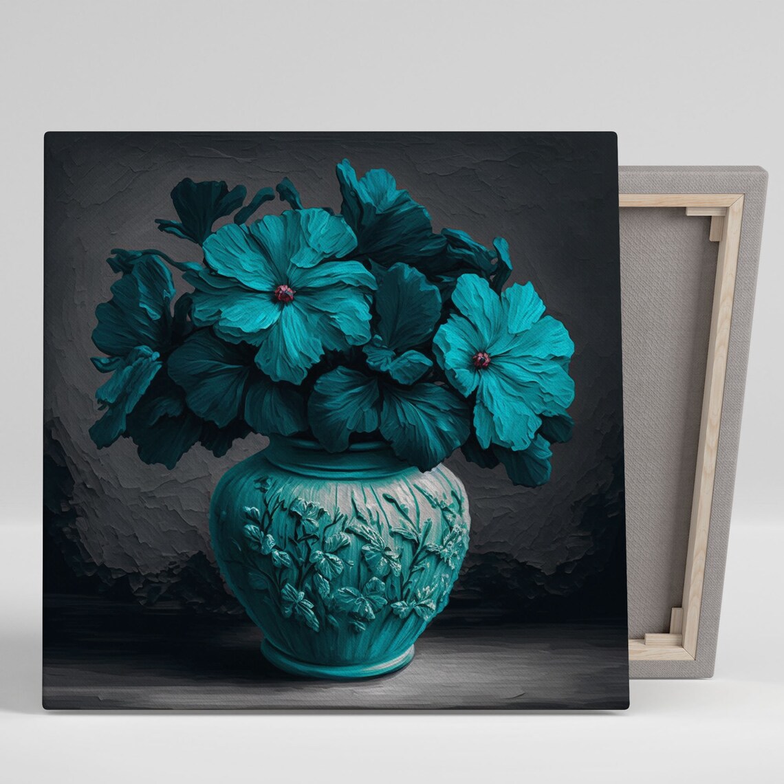 Cyan Flower Art Print, Nature-Inspired Home Decor