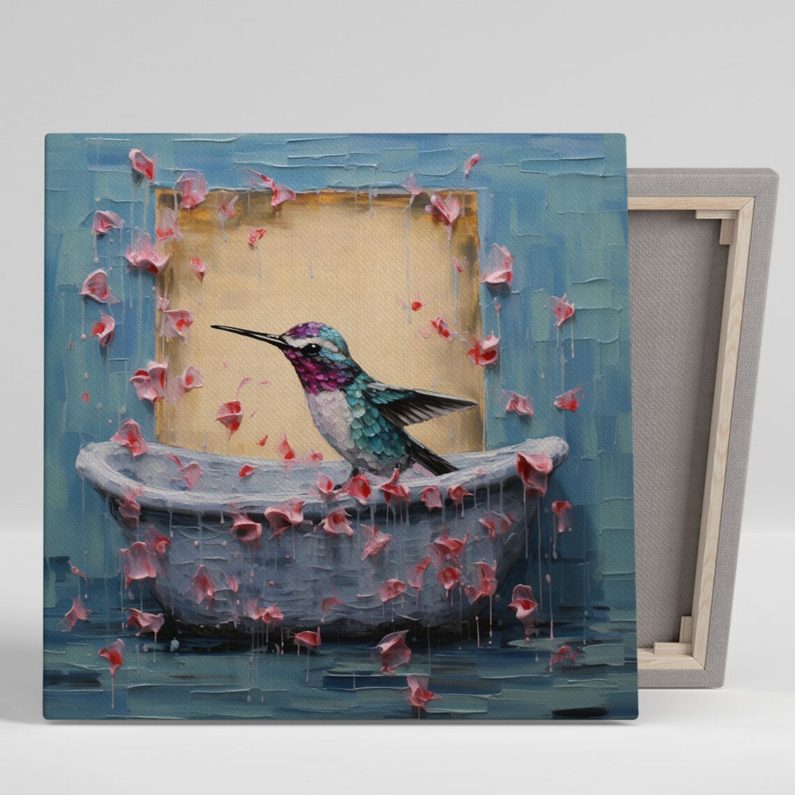 Humming Bird in Bathtub, Bathroom Animal Art Print