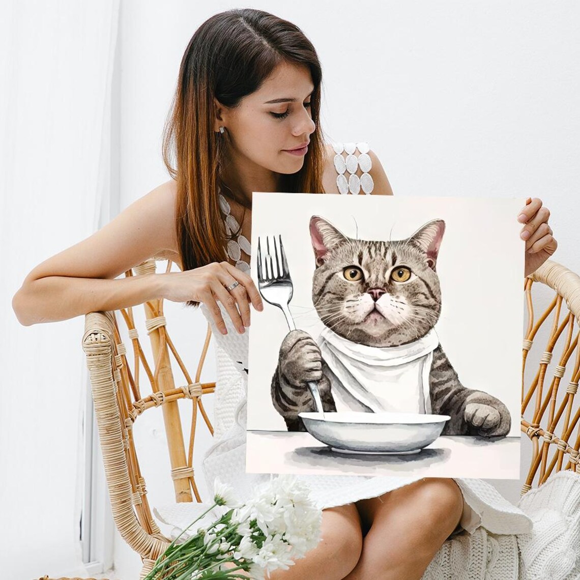 Cat Dining Whimsical Contemporary Kitchen Art Print - Image 3