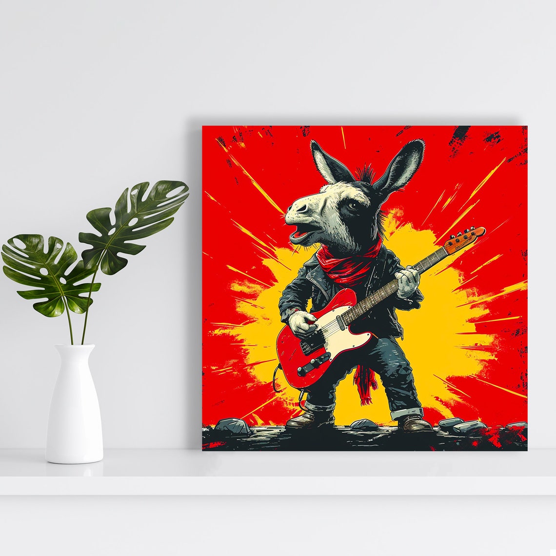 Rock Star Donkey Electric Guitar Leather Jacket Red Explosive Poster - Image 2