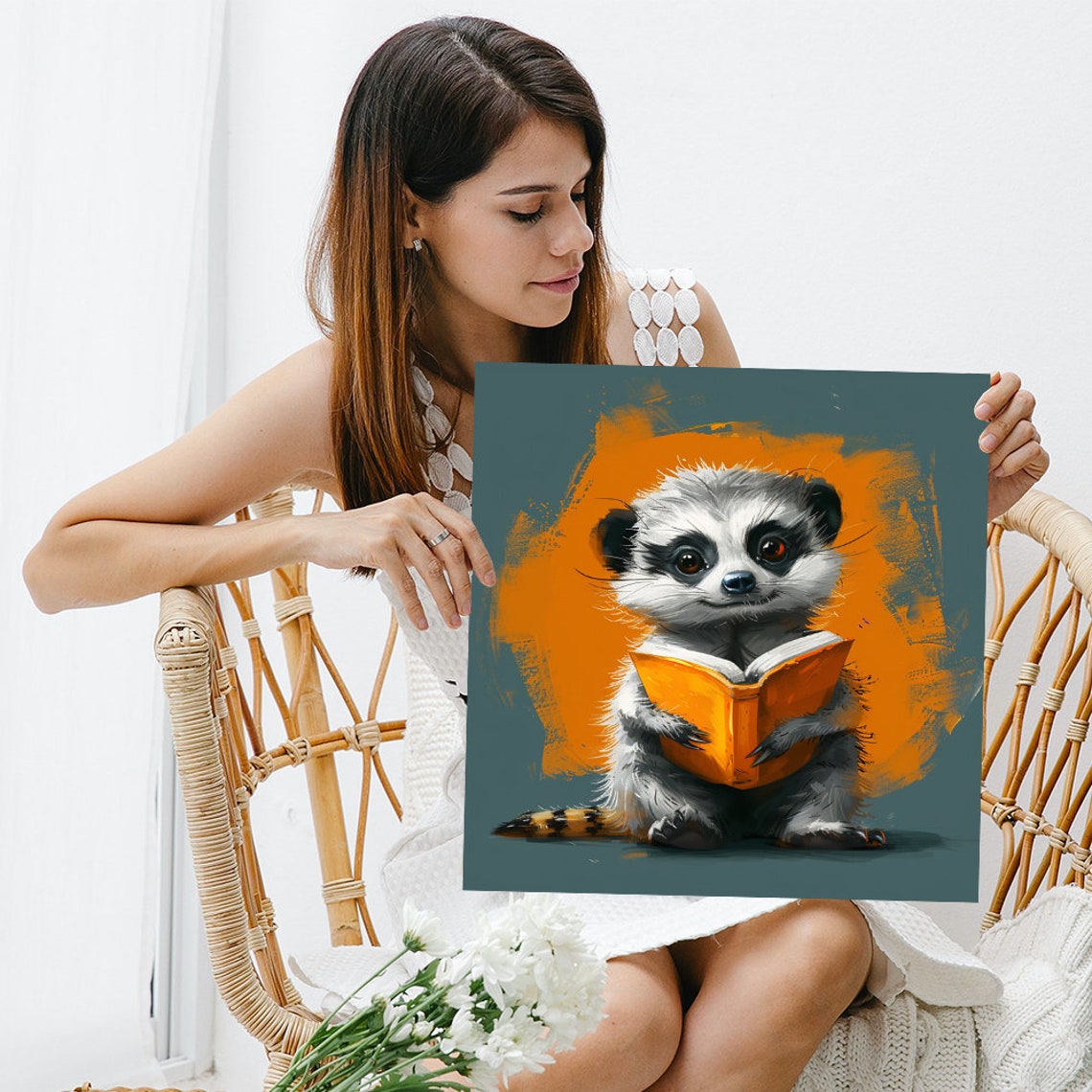 Baby Meerkat Reading Book Cute Bookworm Library Wall Art Poster - Image 3