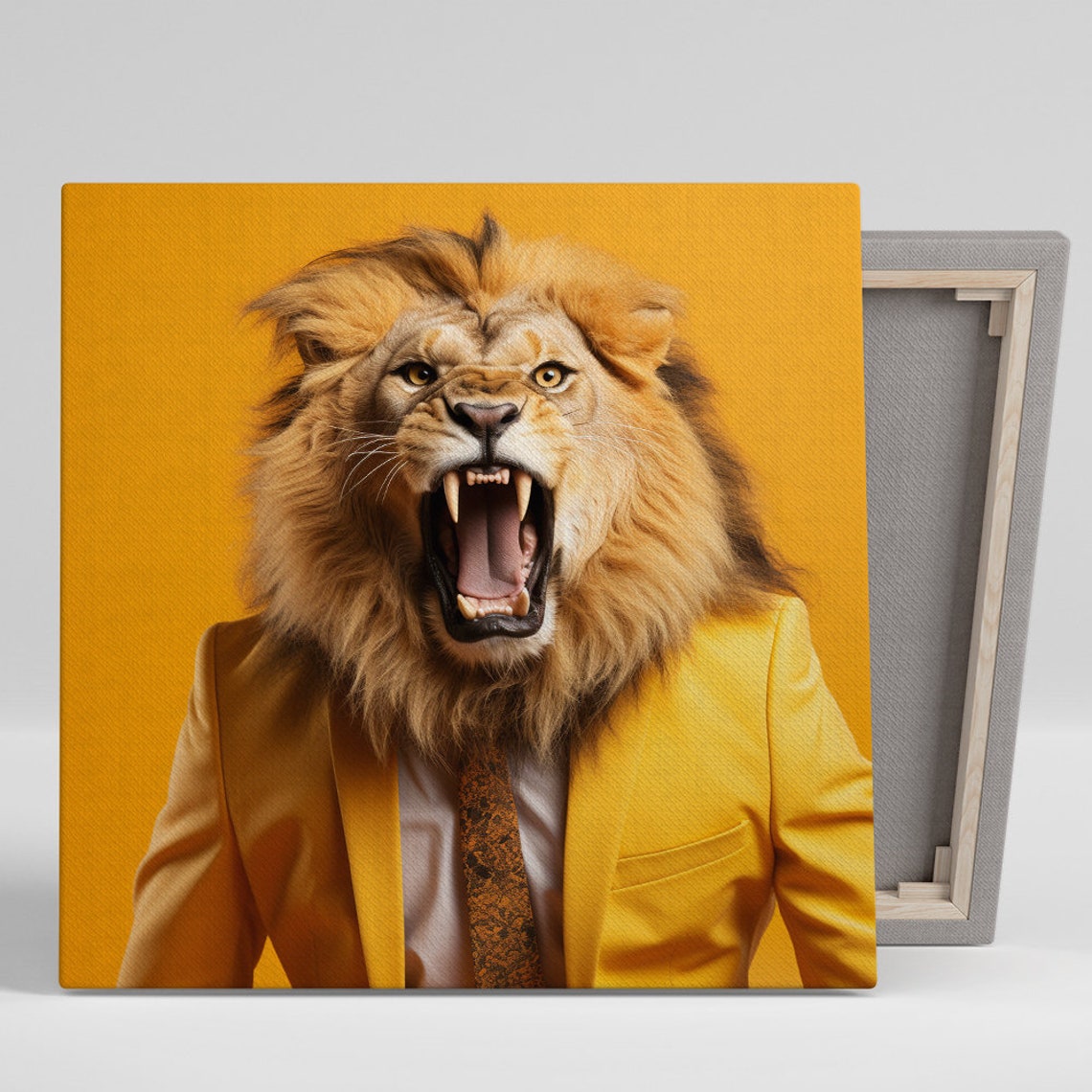 Fierce Lion Yellow Suit Roaring Corporate Pop Wall Art Poster