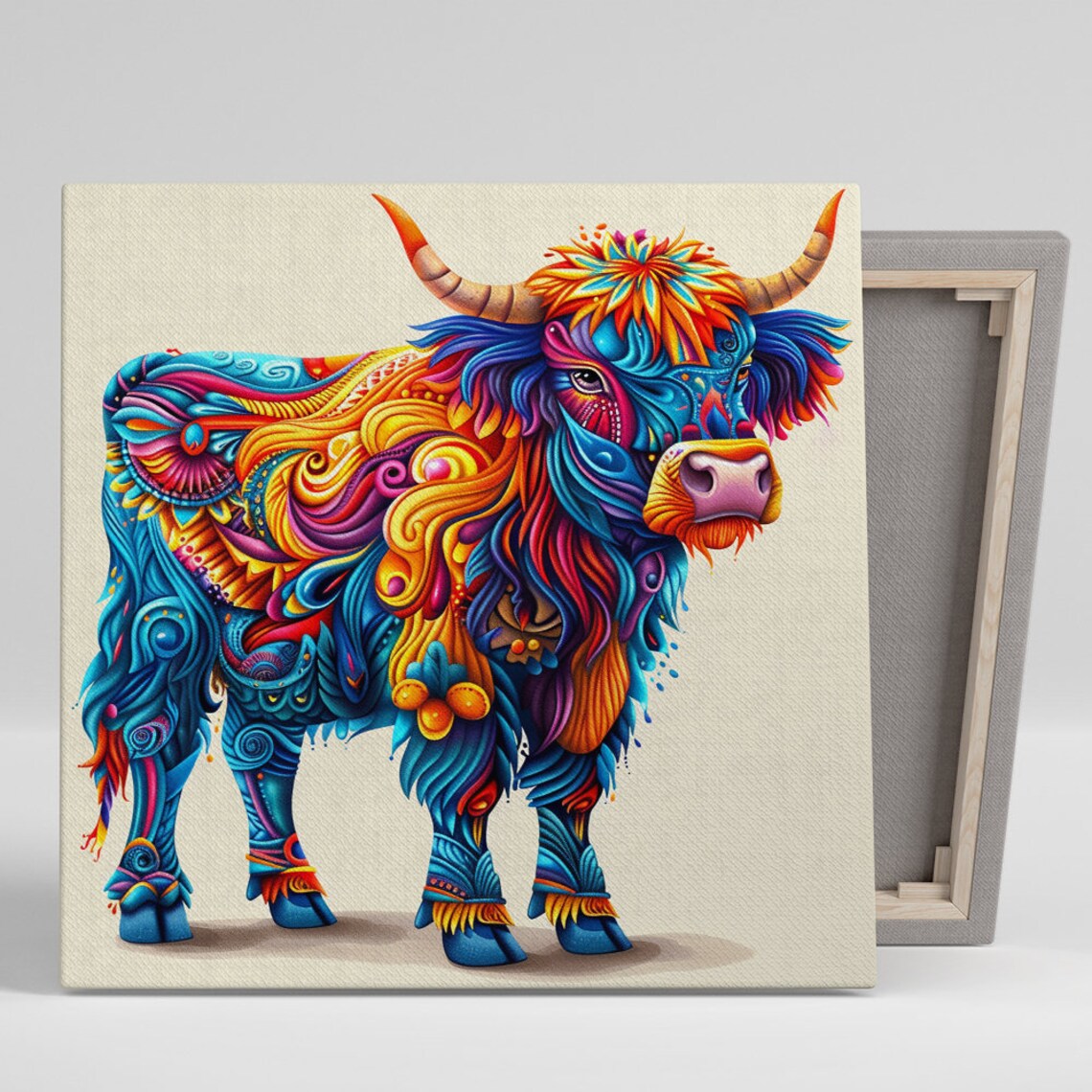 Highland Cow Dreamscape, Whimsical Eclectic Art Print