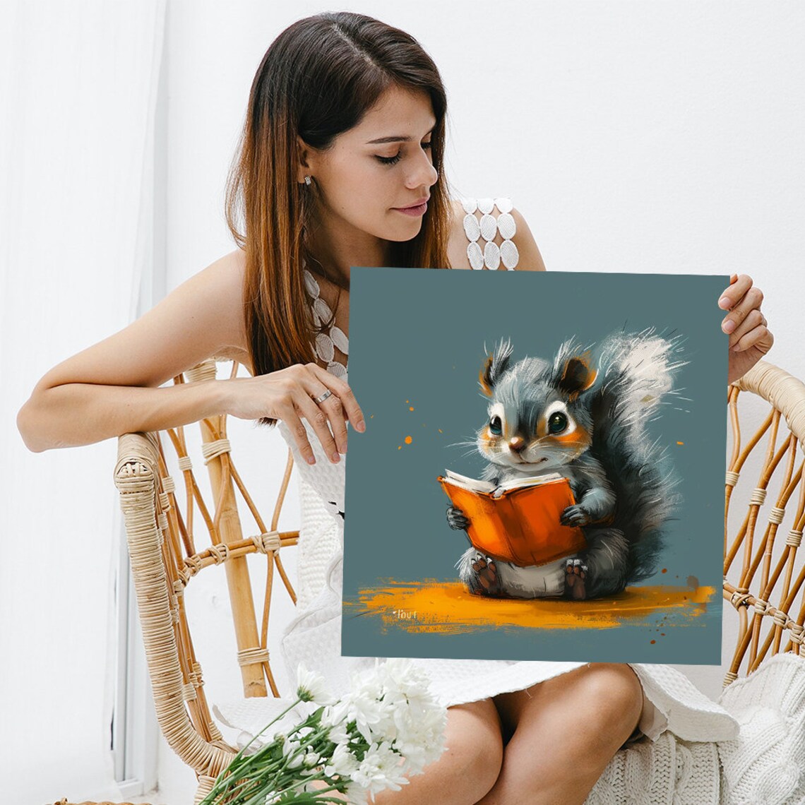 Squirrel Wall Art Print, Whimsical Reading Theme - Image 3