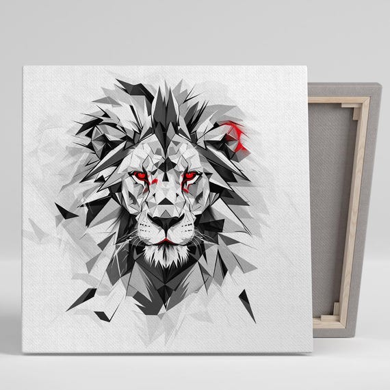 Geometric Lion Majesty Art Or Poster Abstract Contemporary Decor Living Room Office Bedroom Game Room Art Black White Red Grey