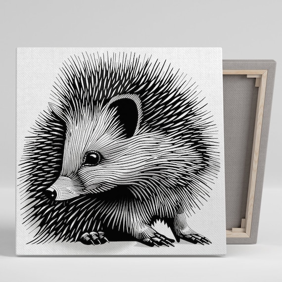 Hedgehog Minimalist Art Print, Black White Decor