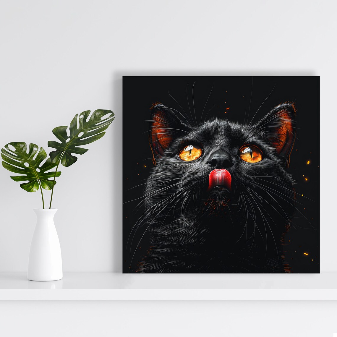 Fiery Feline Gaze, Gothic Living Room Art Print - Image 2