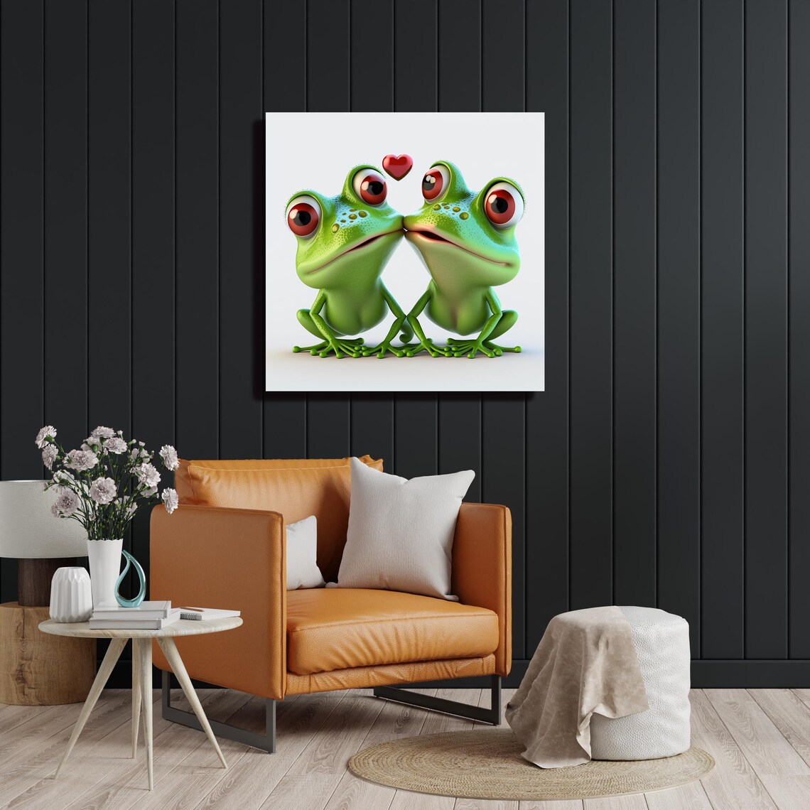 Cute Cartoon Frogs Nuzzling With Red Heart Sweet Love Animal Poster - Image 2