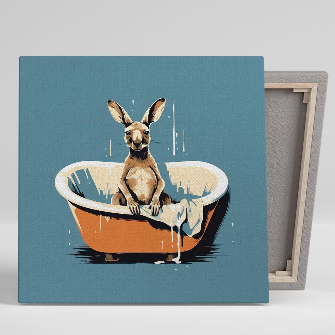 Kangaroo Bathtub Soak Whimsical Bathroom Funny Animal Wall Art Poster