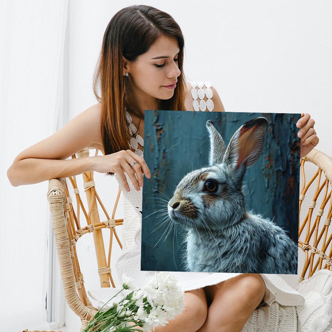 Gray Rabbit Close Up Portrait Moody Blue Rustic Fine Art Wildlife Poster - Image 3