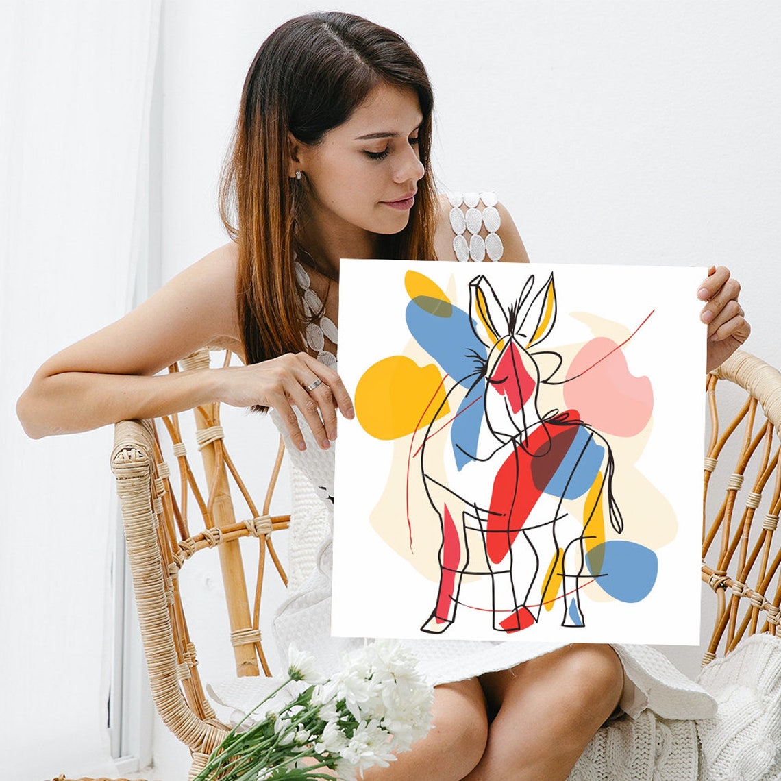 Abstract Donkey One Line Drawing Colorful Blobs Minimalist Poster - Image 3