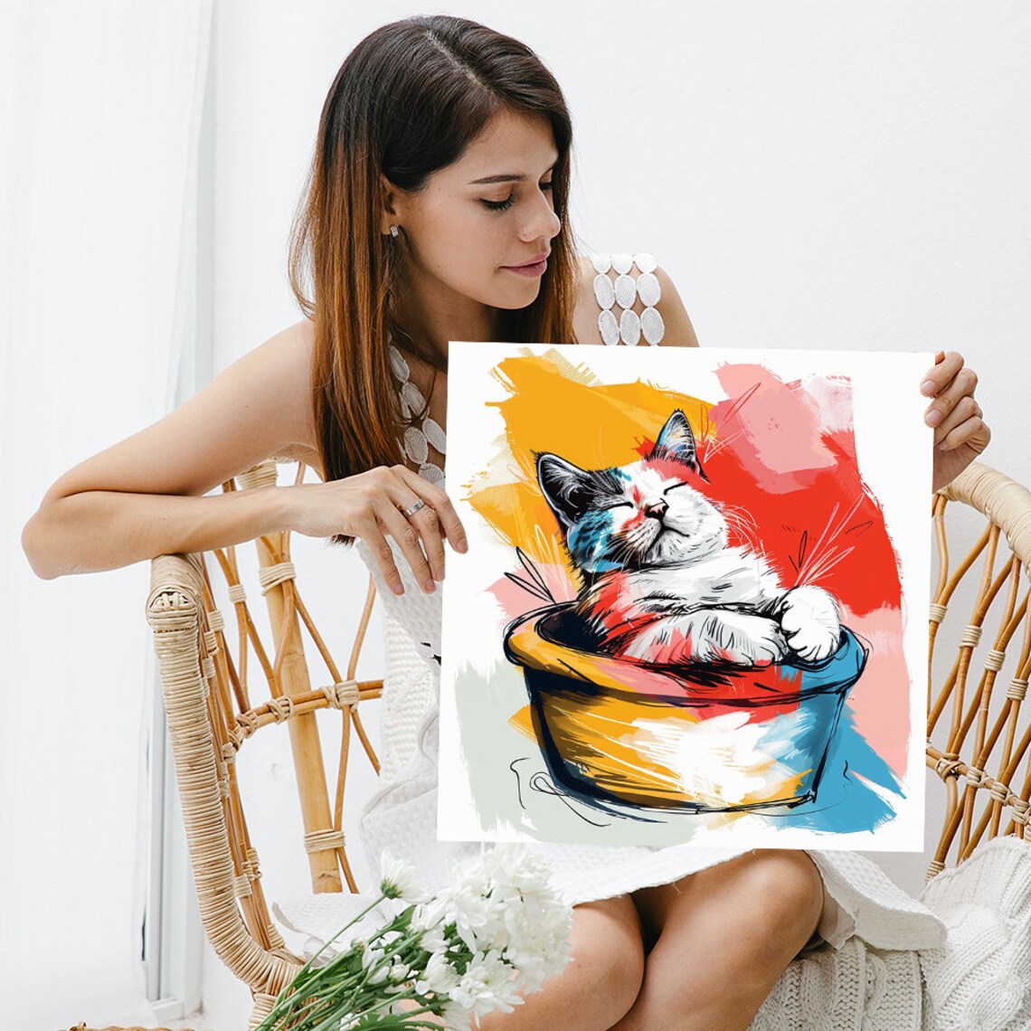 Colorful Cat Nap, Whimsical Cat Poster Print - Image 3