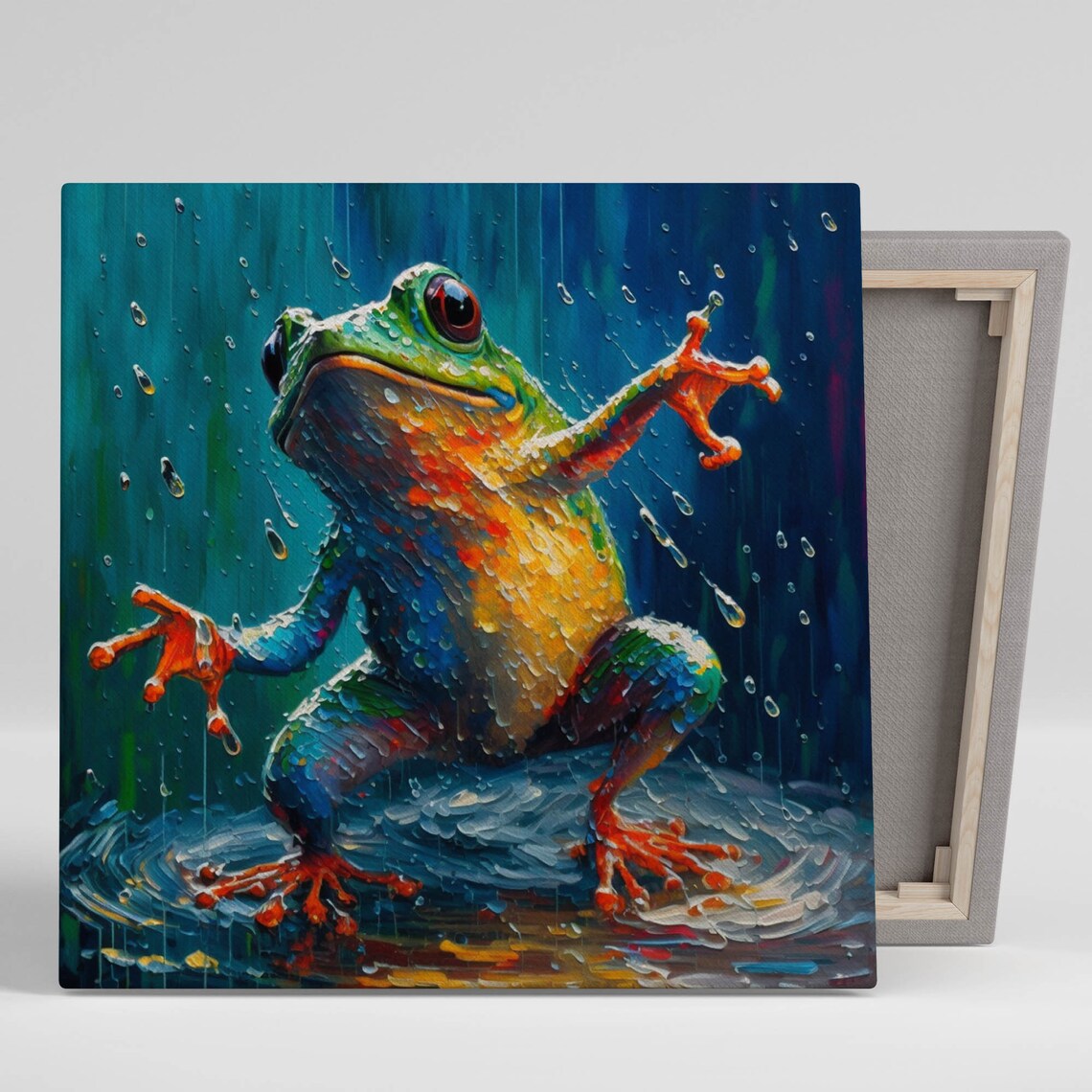 Frog Dancing in the Rain Art Print, Nature Decor
