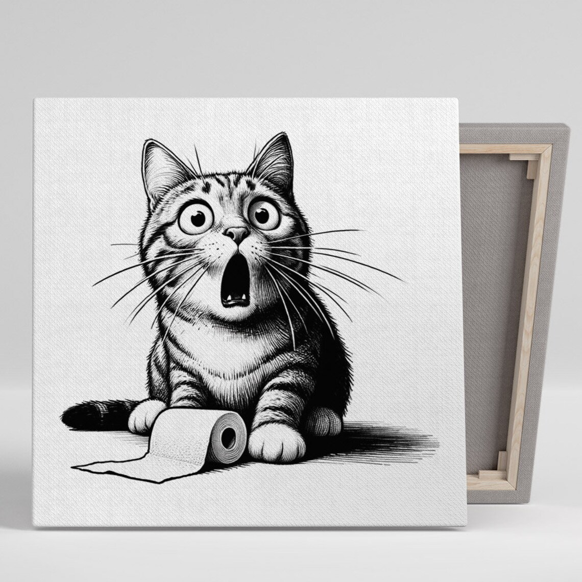 Cat With Toilet Paper Bathroom Art Print, Modern