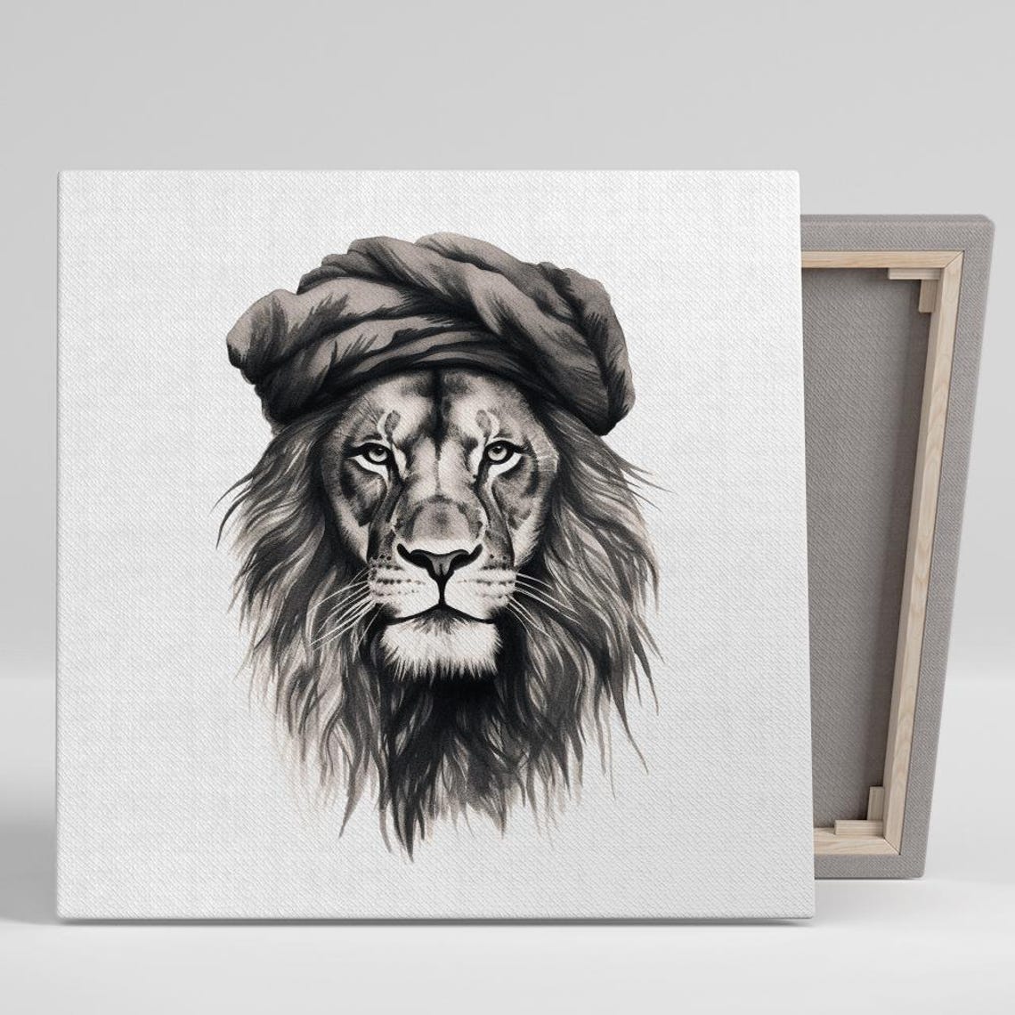 Regal Lion Turban Portrait Black White Sketch Exotic Animal Art Poster