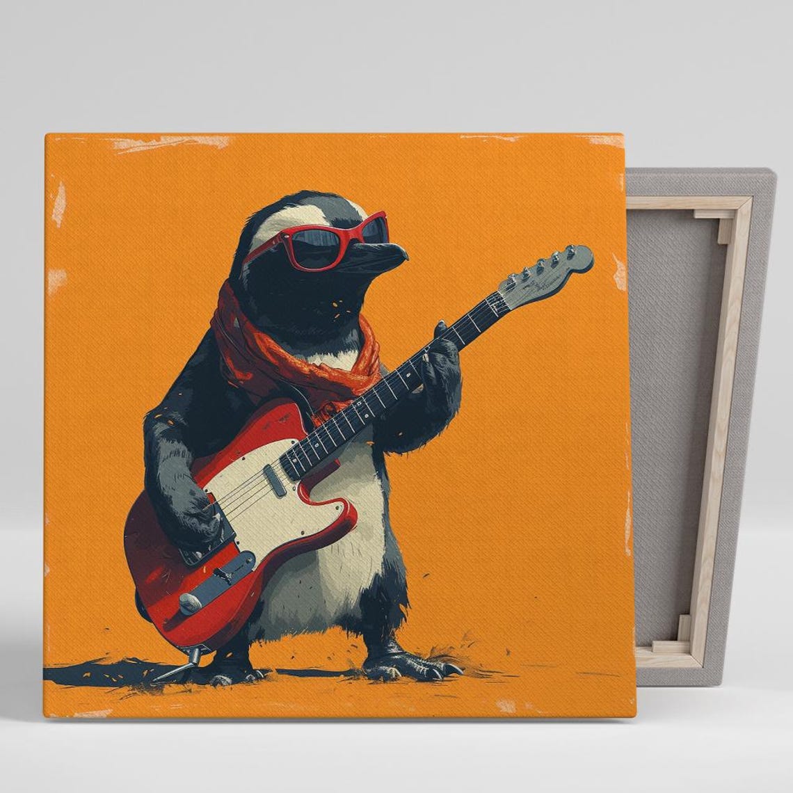 Rockstar Penguin Playing Electric Guitar Retro Music Animal Poster