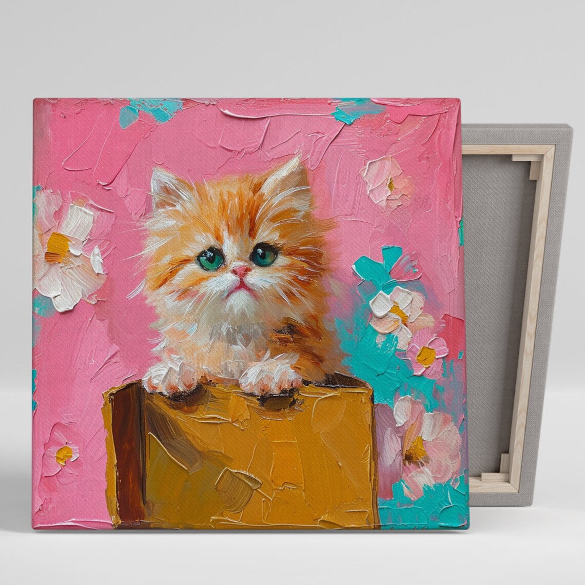 Fluffy Kitten In A Box, Whimsical Bohemian Art Print