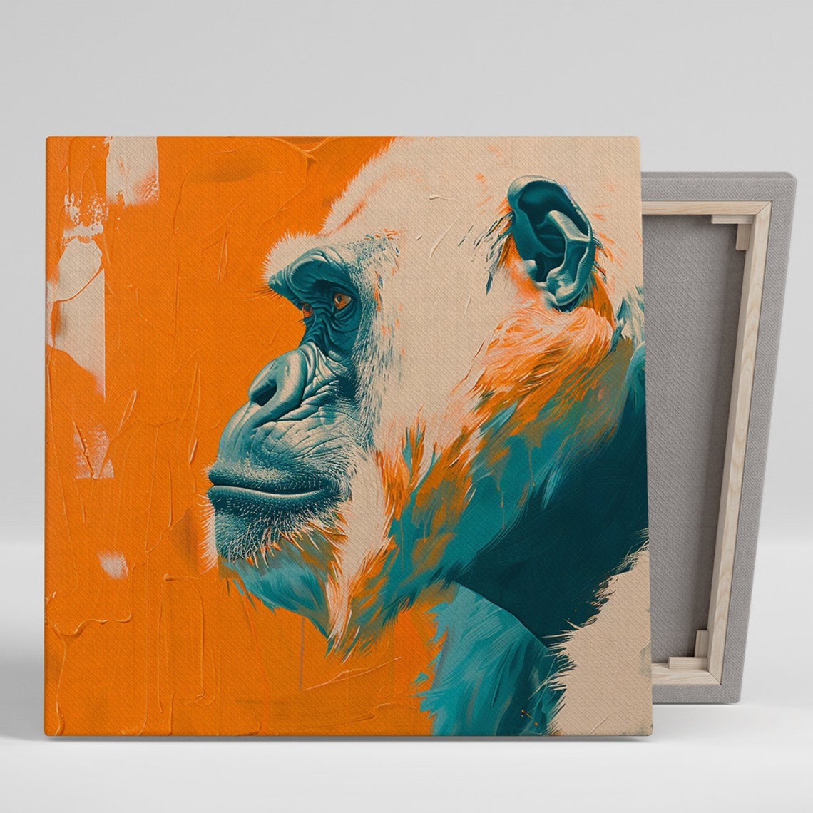 Gorilla Profile Portrait Teal Orange Modern Pop Art Style Poster